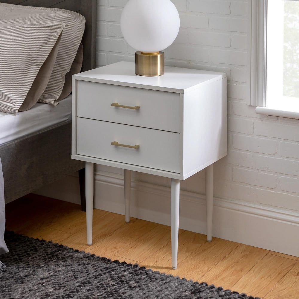 White Mid-Century Modern 2-Drawer Wood End Table