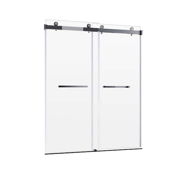 ANGELES HOME 56-60 in.W x 76 in. H Double Sliding Frameless Adjustable Shower Door,Clear Tempered Glass,Bypass Shower Enclosure,Black