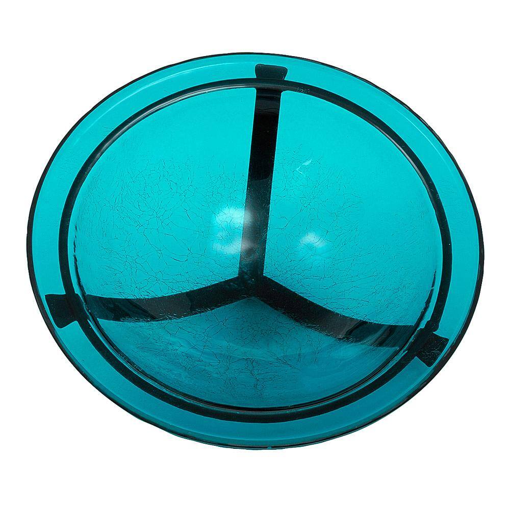 Turquoise Hand Blown Crackle Glass Birdbath with Wrought Iron Stake
