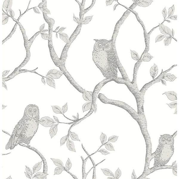 Brewster Enchanted Forest Grey Owl & Tree Paper Strippable Wallpaper (Covers 56.4 sq. ft.)