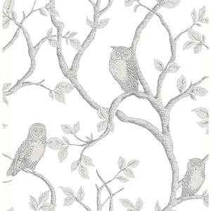 Enchanted Forest Grey Owl & Tree Grey Wallpaper Sample