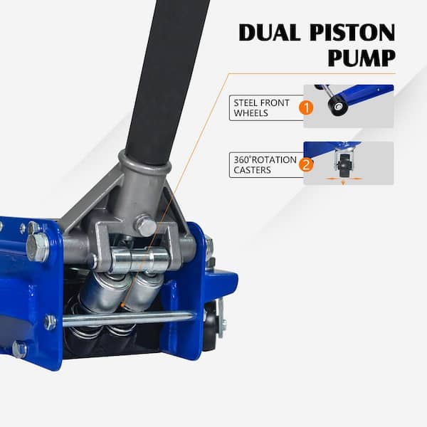 3-Ton Heavy Duty Horizontal Double Pump Floor Jack with foot pedal and Dual Piston Quick Lift Pump, 6,600 lb Capacity