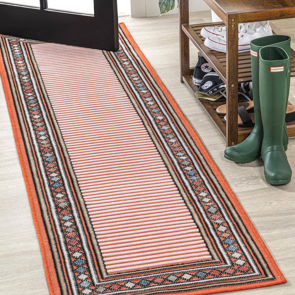 Sebastian Orange and Ivory Geometric Indoor/Outdoor Area Rug