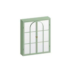 6 in. W x 24 in. D x 28 in. H Vintage Double Door Bathroom Storage Wall Cabinet with Mirror in Green