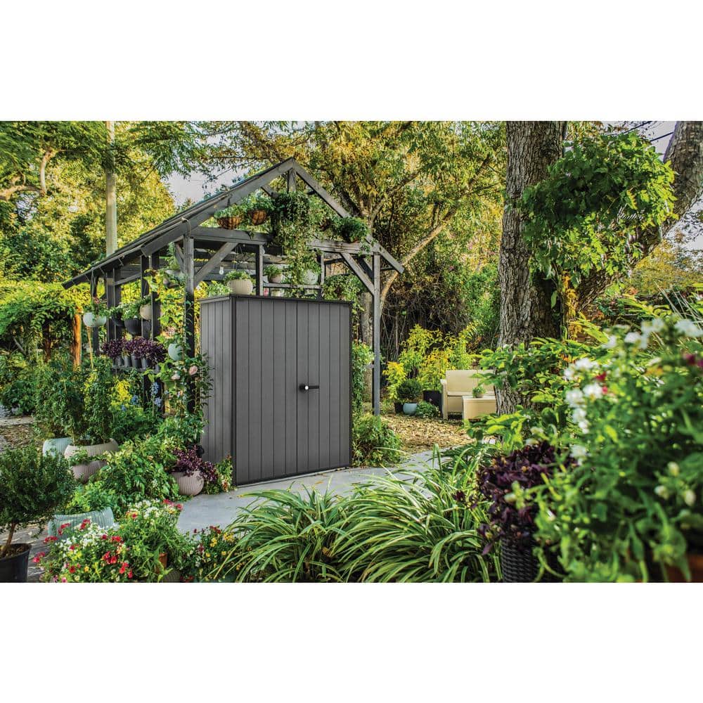 Gray Resin Vertical Outdoor Storage Shed with Double Doors