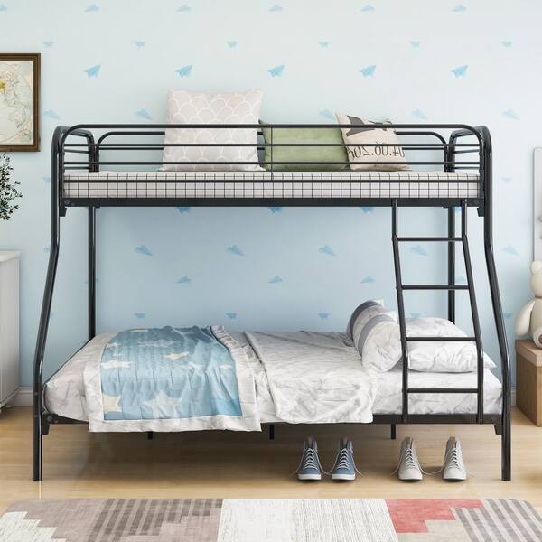 Black Twin Over Full Iron Bunk Bed, Space Saver Twin Bunk Bed