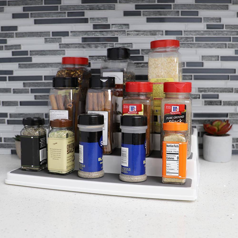 Expandable White 3-Tier Plastic Spice Rack with Non-Slip Tiers