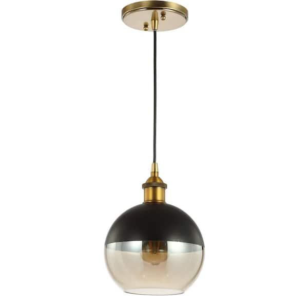 Jonathan Y Nixon In Light Brass Gold Black Adjustable Drop Globe Metal Glass Led Pendant