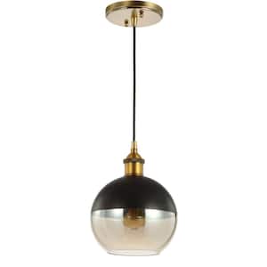 Nixon 7.5 in. 1-Light Brass Gold/Black Adjustable Drop Globe Metal/Glass LED Pendant