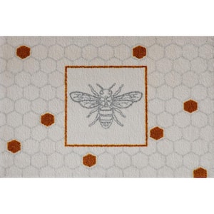 ColorStar Bee Hex White 22 in. x 34 in. Machine Washable Indoor Door Mat