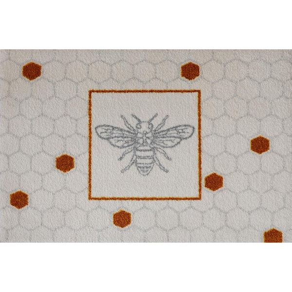 Bungalow Flooring ColorStar Bee Hex White 22 in. x 34 in. Machine Washable Indoor Door Mat