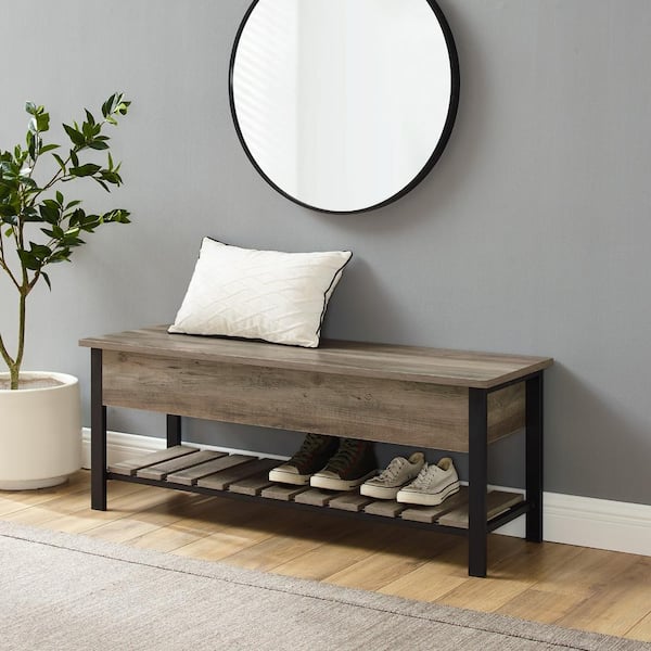 Walker Edison Furniture Company 48 In Gray Wash Open Top Storage Bench With Shoe Shelf Hd48pcsbgw The Home Depot Walker Edison Furniture Company 48 In, Entryway Furniture Storage Benches