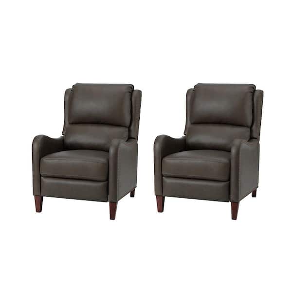 JAYDEN CREATION Hyde Modern Retro Genuine Cocoa Leather Recliner with Nailhead Trim (set of 2)