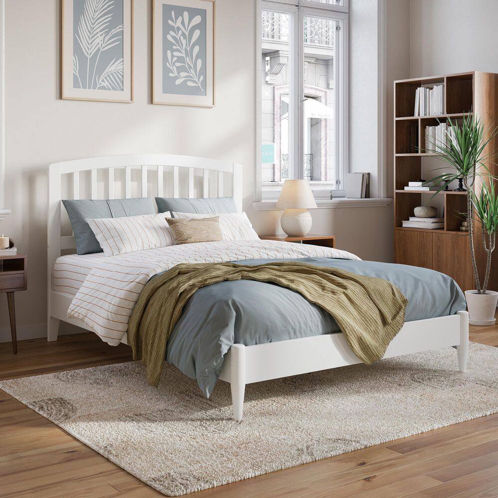 Quincy Full White Solid Wood Low Profile Platform Bed