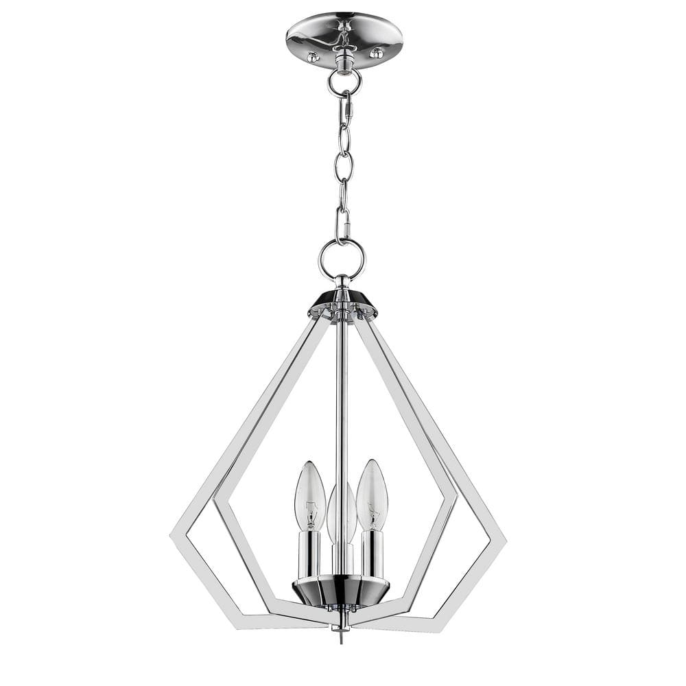 Triangular Prism Polished Chrome Mini Chandelier with Crystal Candles