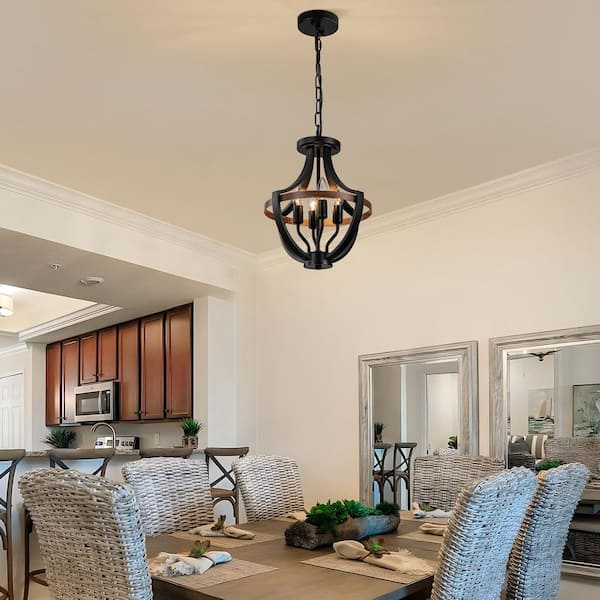 Progress Lighting Lockhart 5-Light Matte Black Farmhouse Geometric Large Hanging Pendant Light