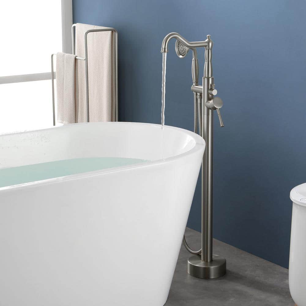 Brushed Nickel Freestanding Tub Faucet with Hand Shower