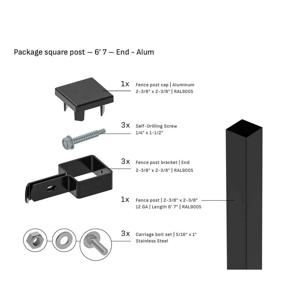 Square 2-3/8 in. x 2-3/8 in. x 6'7 ft. Aluminum Cap End Fence Black Steel Post (1-Pack) price history on PriceWatchPro