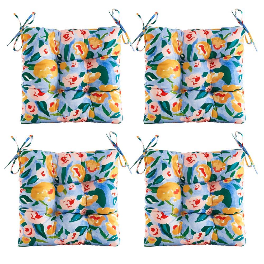 ARTPLAN Outdoor Seat Cushions, Set of 4, Patio Seat Chair Cushions 19"x19"x4" with Ties, for