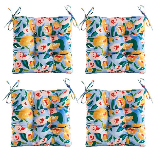 ARTPLAN Outdoor Seat Cushions, Set of 4, Patio Seat Chair Cushions 19"x19"x4" with Ties, for Outdoor Dinning chair, Floar
