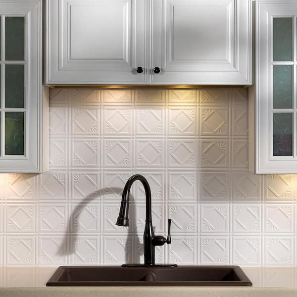 18 in. x 24 in. Traditional # 4 Vinyl Backsplash Panel in Matte White (Pack of 5)