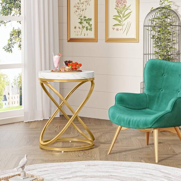 BYBLIGHT Kerlin 19.68 in. W White and Gold Round Faux Marble BYBLIGHT Kerlin 19.68 in. W White and Gold Round Faux Marble