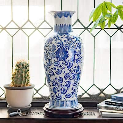 10 in. Oriental Furniture Floral Blue and White Porcelain Ginger Jar  BW-GJAR-BWFL - The Home Depot