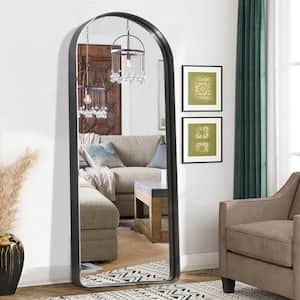 32 in. W x 71 in. H Aluminium Alloy Deep Modern Arch Framed Full Length Mirror with Rounded Corner in Black