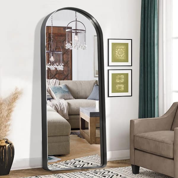 Lirago 32 in. W x 71 in. H Aluminium Alloy Deep Modern Arch Framed Full Length Mirror with Rounded Corner in Black