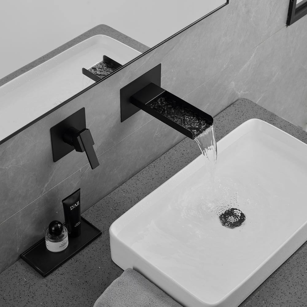 Matte Black Brass Wall Mount Waterfall Faucet