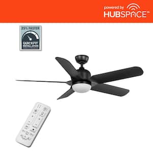 Sarita 54 in. White Changing LED Matte Black Hubspace Smart Ceiling Fan with Remote and DC Motor Included