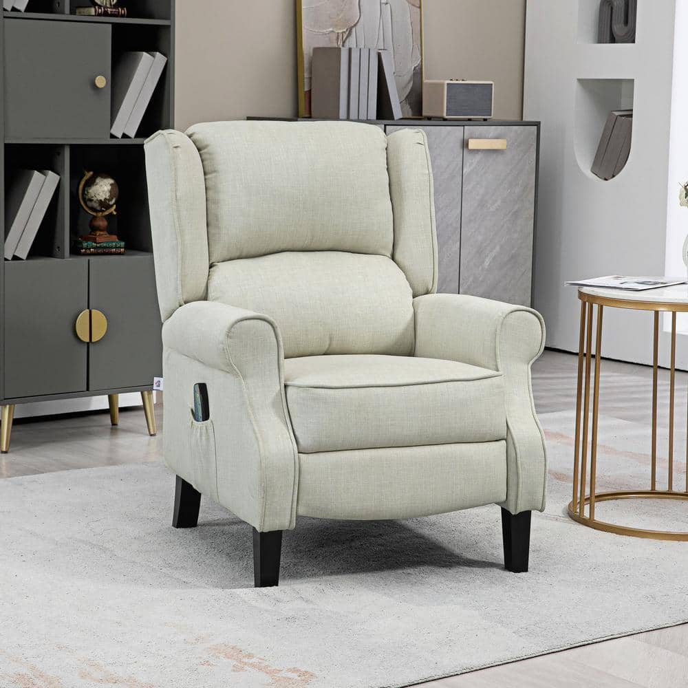 White Upholstered Wingback Heated Massage Recliner Chair