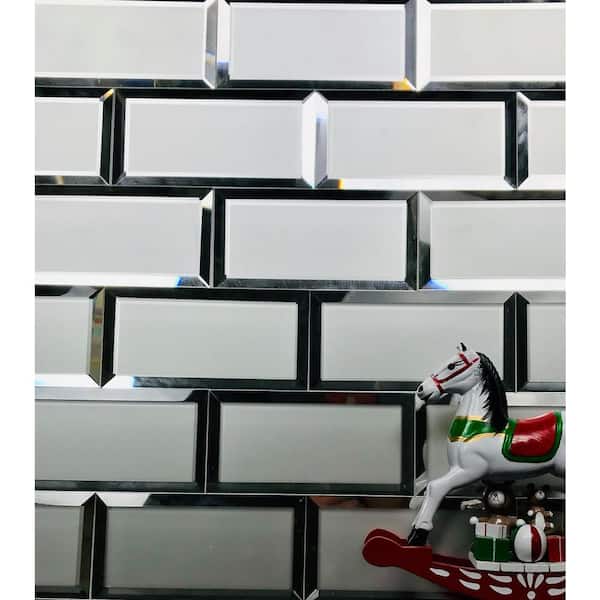 Reflections Silver 3 in. x 6 in. Beveled Matte Glass Mirror Subway Wall Tile (8 sq. ft./Case)