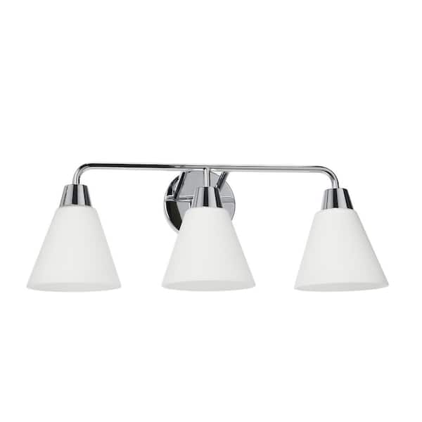 Robert Stevenson Lighting Brody - 23 in. 3-Light Chrome Finish Vanity Light Metal with Frosted Glass
