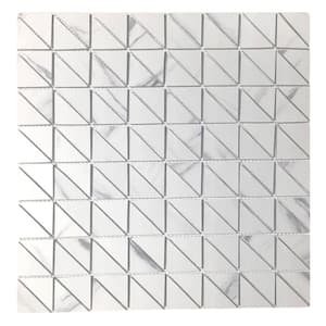 Art Deco Carrara White 12 in. x 12 in. Triangle Square Glass Mosaic Backsplash Wall Tile (2 Sq. Ft./Case)