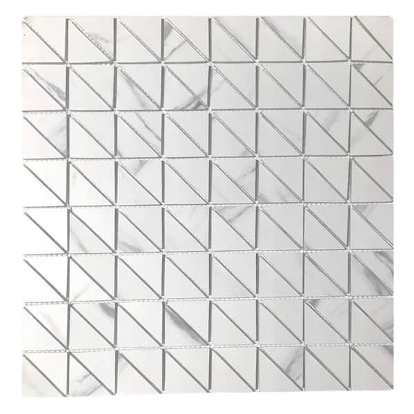 ABOLOS Art Deco Carrara White 12 in. x 12 in. Triangle Square Glass Mosaic Backsplash Wall Tile (2 Sq. Ft./Case)