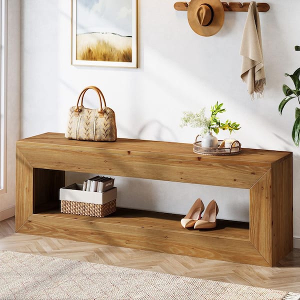 BYBLIGHT 47.2 in. Brown Solid Wood Entryway Bench Dining Bench End
