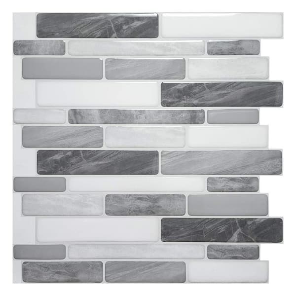 Art3d Brick Light Grey 12 in. x 12 in. PVC Peel and Stick Tile Kitchen Backsplash Mosaic (10 sq. ft./box)