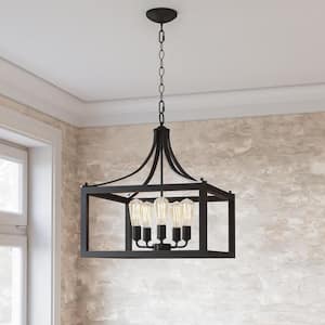 Boswell Quarter 20 in. 5-Light Distressed Black Farmhouse Pendant for Kitchen or Entryway