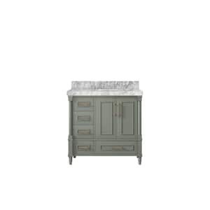 Hudson 36 in. W. x 22 in. D x 36 in. H Single Right Offset Sink Bath Vanity in Evergreen with 2 in. Carrara Marble Top