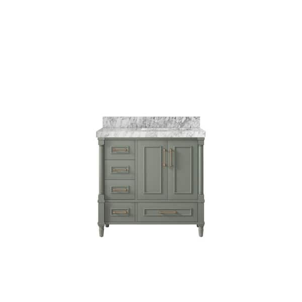 Willow Collections Hudson 36 in. W. x 22 in. D x 36 in. H Single Right Offset Sink Bath Vanity in Evergreen with 2 in. Carrara Marble Top
