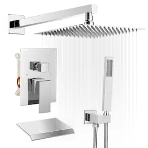 3-Spray Patterns With 2.5 GPM 10 in. Showerhead Wall Mounted Dual Shower Heads With Valve in Polished Chrome