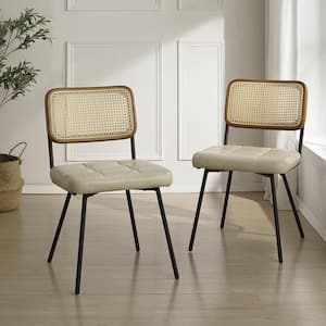 SIASY White Faux Leather Accent Cane Side Chair Set of 2