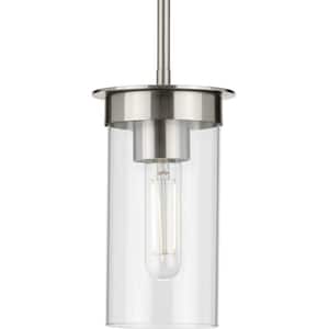 Kellwyn 1-Light Brushed Nickel Clear Glass Transitional Mini-Pendant Hanging Light