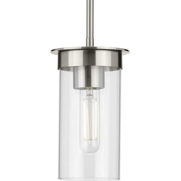 Progress Lighting Kellwyn 1-Light Brushed Nickel Clear Glass Transitional Mini-Pendant Hanging Light
