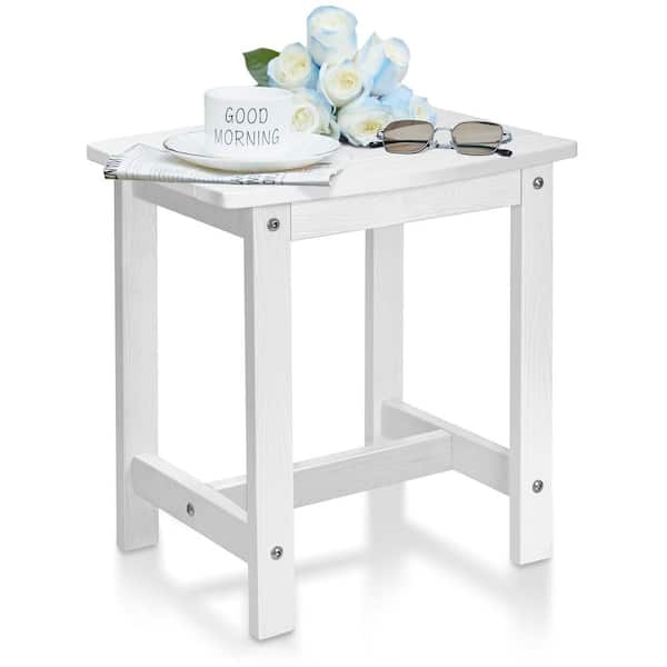 Unbranded Waterproof Single Tier White Rectangle HIPS Plastic 16.7 in. Outdoor Side Table