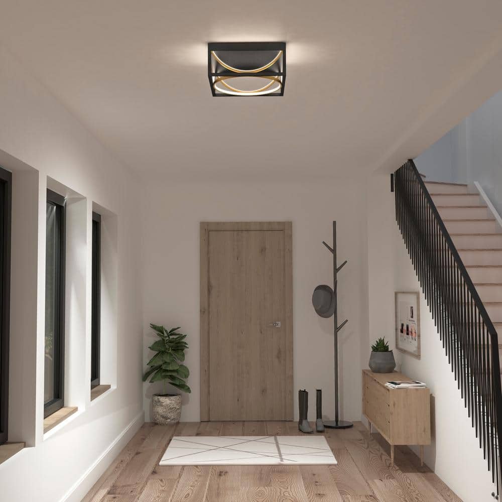 Luxury 13 in. 1-Light Modern Black and Gold Integrated LED Flush Mount Ceiling Light Fixture for Kitchen or Bedroom price history on PriceWatchPro
