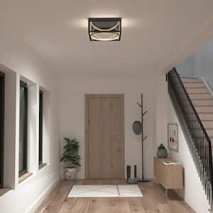 Luxury 13 in. 1-Light Modern Black and Gold Integrated LED Flush Mount Ceiling Light Fixture for Kitchen or Bedroom