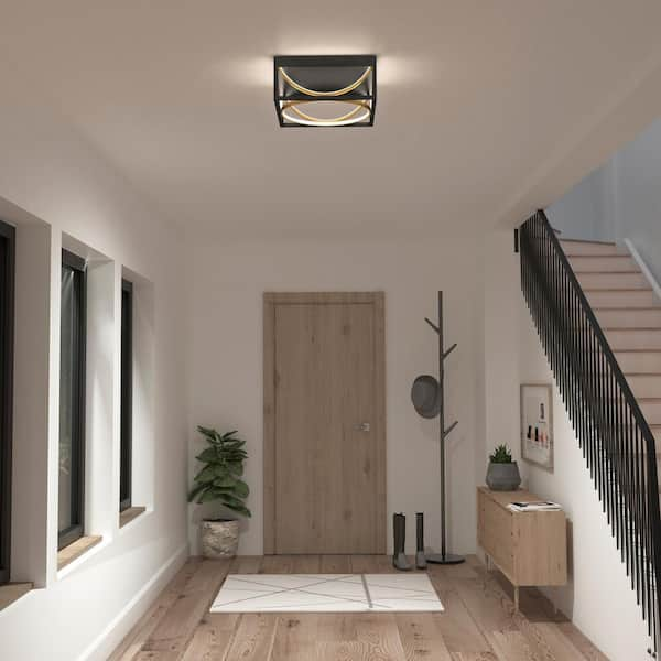 Luxury 13 in. 1-Light Modern Black and Gold Integrated LED Flush Mount Ceiling Light Fixture for Kitchen or Bedroom