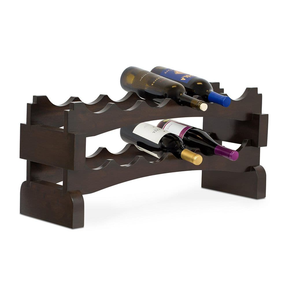 2 Stackable Espresso Wood Wine Rack, 12 Bottle Wooden Wine Stand
